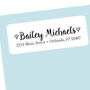 Cursive Script Hearts Address Label Stickers, Autocollants d'enveloppe, Étiquettes d'adresse personnalisées, Autocollants de lettre, Papeterie personnalisée