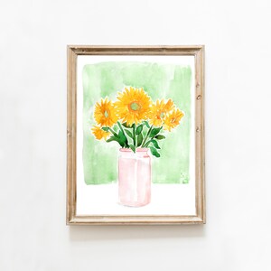 Watercolor Sunflower Art Print, Watercolor Flower Vase Wall Art, Sunflower Art, Kitchen Decor, Kitchen Art, Dining Room Art image 3