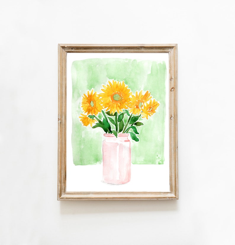 Watercolor Sunflower Art Print, Watercolor Flower Vase Wall Art, Sunflower Art, Kitchen Decor, Kitchen Art, Dining Room Art image 3