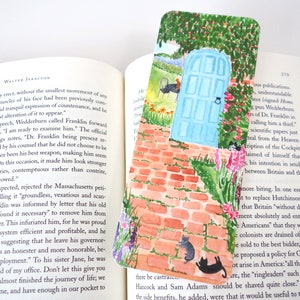 Cat Lady&#39;s Garden Watercolor Bookmark, marcador de 2.5 x 6.5 pulgadas, marcador de gato, regalo para amantes de los gatos