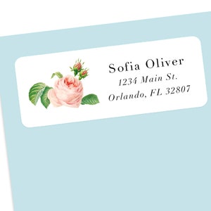 Autocollants d'étiquette d'adresse rose rose, autocollants d'enveloppe, étiquettes d'adresse florales personnalisées, autocollants de lettre, étiquettes d'adresse personnalisées