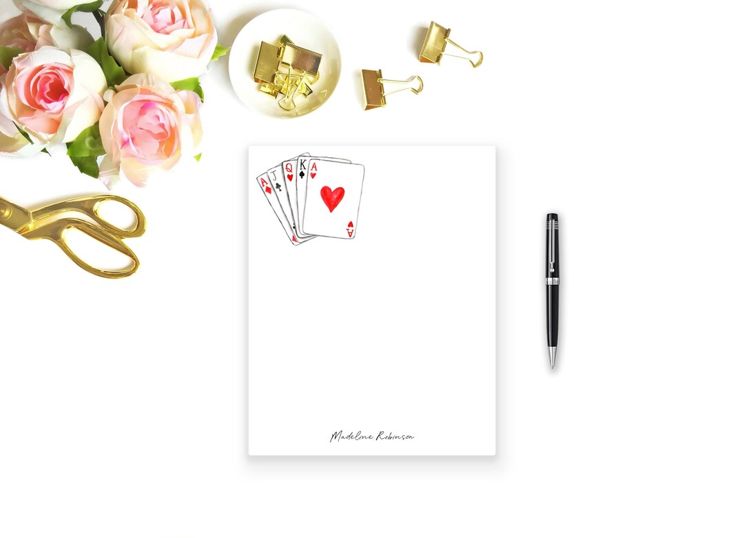 Personalized Notepad, Playing Cards Notepad, Card Game Stationery, 50 ...