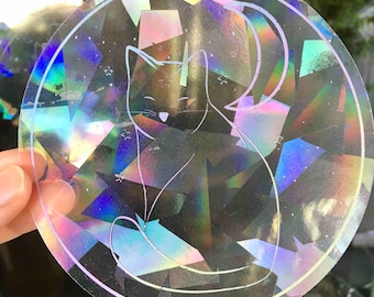 Cat Rainbow Maker Window Decal, Celestial Cat Suncatcher Decal, Cat Suncatcher, 5x5”