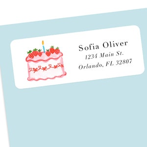 Autocollants d’étiquette d’adresse de gâteau aux fraises, autocollants d’enveloppe, étiquettes d’adresse de gâteau personnalisées, autocollants de lettres, étiquettes d’adresse personnalisées