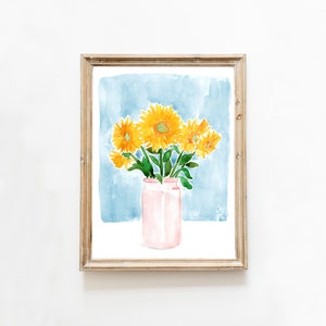 Watercolor Sunflower Art Print, Watercolor Flower Vase Wall Art, Sunflower Art, Kitchen Decor, Kitchen Art, Dining Room Art image 2