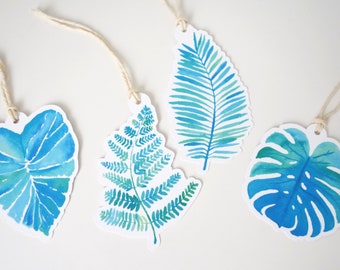 Tropical Plant Gift Tags with Twine, Set of 8 die cut gift tags