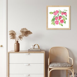 Aquarel frambozen, fruit art print, aquarel keuken kunst, keuken decor, framboos schilderij, kunst aan de muur afbeelding 3