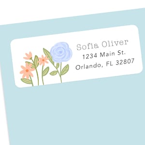 Pegatinas de etiquetas de dirección de flores pastel, pegatinas de sobre, etiquetas de dirección florales personalizadas, pegatinas de cartas, etiquetas de dirección personalizadas