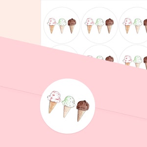 Autocollants d'enveloppe de crème glacée, autocollants de courrier aquarelle, étiquettes de courrier, étiquettes d'adresse, papeterie de crème glacée