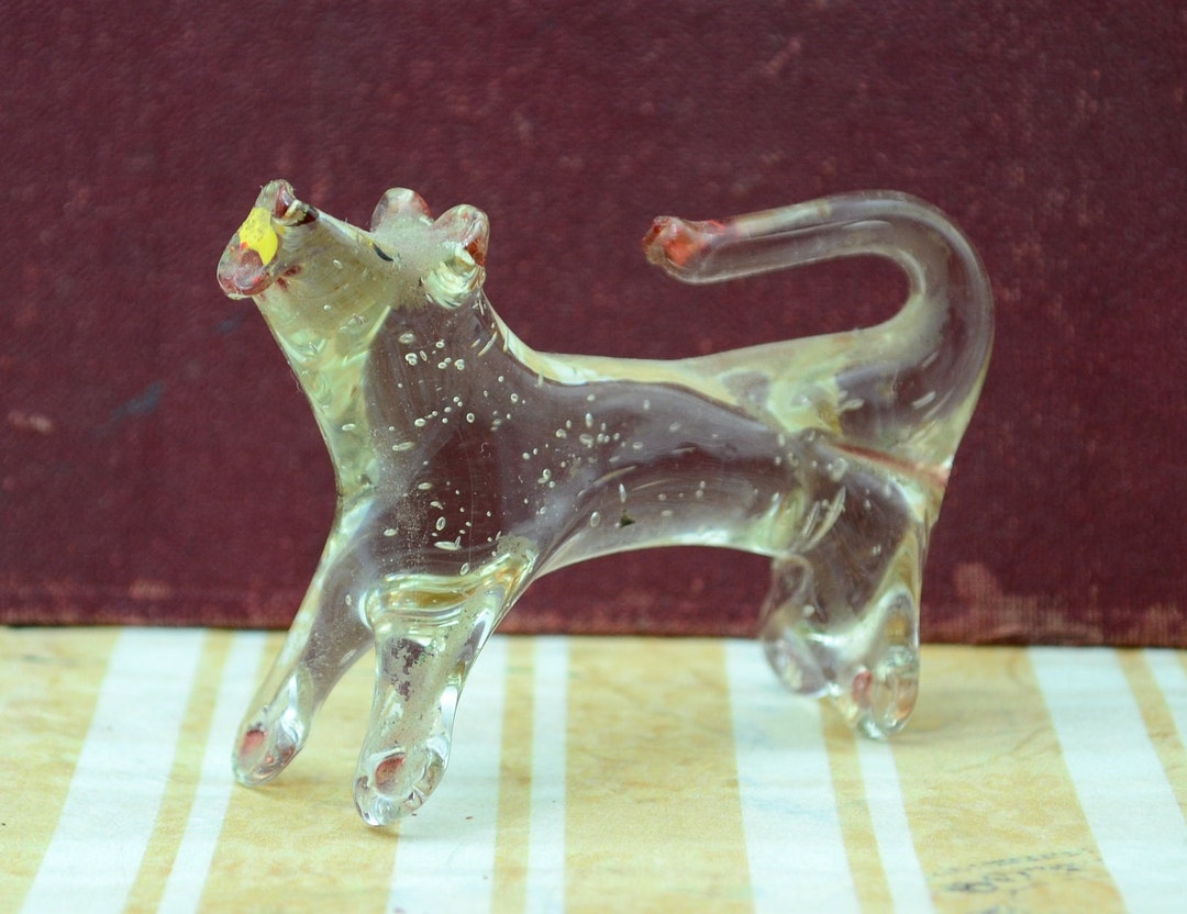 Vintage Glass Dog Figure.hand Blown Glass Miniature.clear Glass Dog