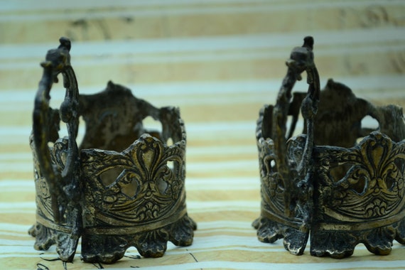 Vintage Paar Glashalter.Metall-Teetassenhalter.Griechische Glashalter.Symbol  Emblem von Korfu / Kerkyra.Küchendekor.Weihnachtsgeschenk - .de