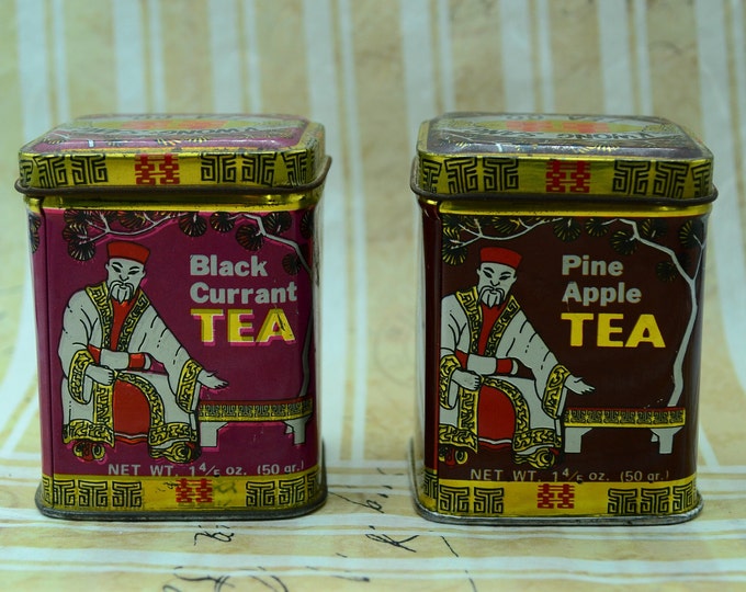 Vintage Teedosen aus Blech. Teedosen aus Metall. Kwong Sang Tea Co. Blechdosen mit chinesischem Design. Sammler Blechdosen. Teeliebhaber. Dekorative Dosen