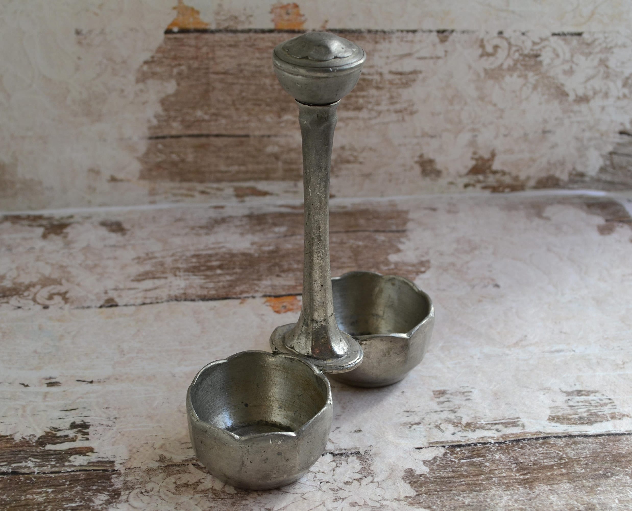 Vintage Salt and Pepper Holder.pewter Salt and Pepper Server.silver