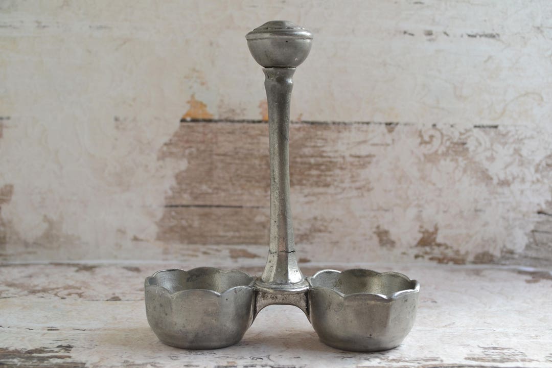 Vintage Salt and Pepper Holder.pewter Salt and Pepper Server.silver