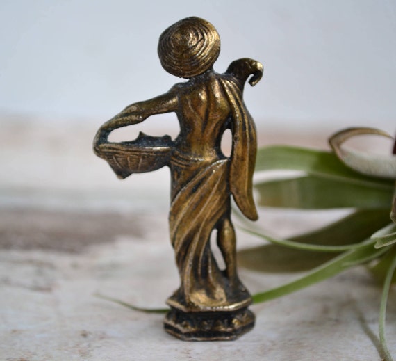 Vintage Brass Figure.brass Fisherman.chinese Man Statuette.bas