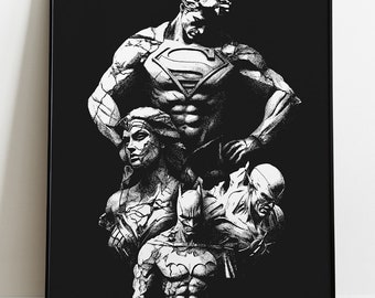JUSTICE LEAGUE, Print Poster Poster DC Comics, Superman, Batman, Flash, Wonder Woman, Illustration