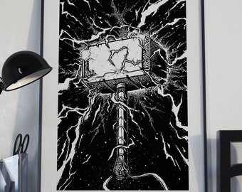 THOR - MJOLLNIR, Print Poster Poster Marvel, Illustration, Drawing