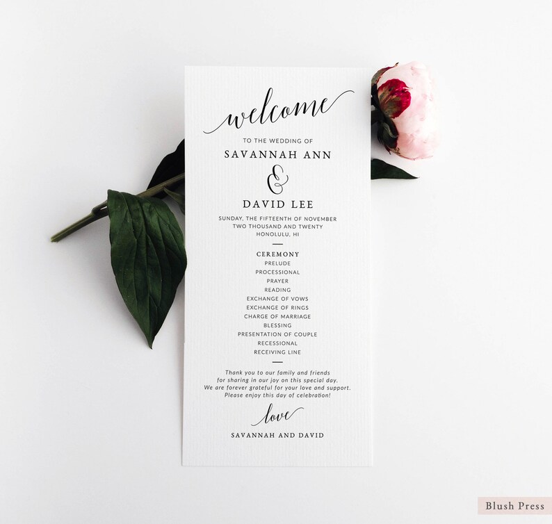 Wedding Program Template Printable Wedding Ceremony Program Etsy