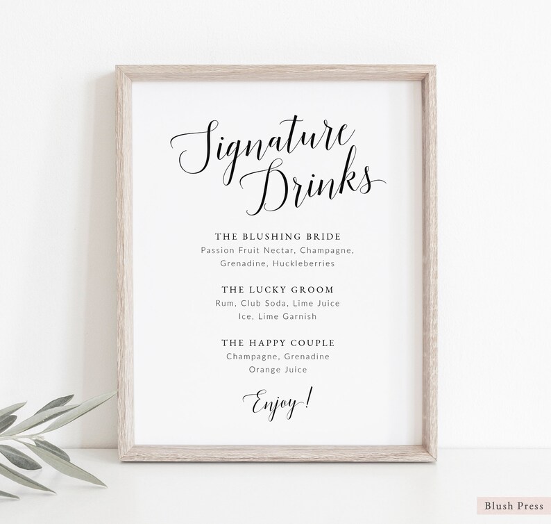 Wedding Signature Drink Sign Template Printable Wedding