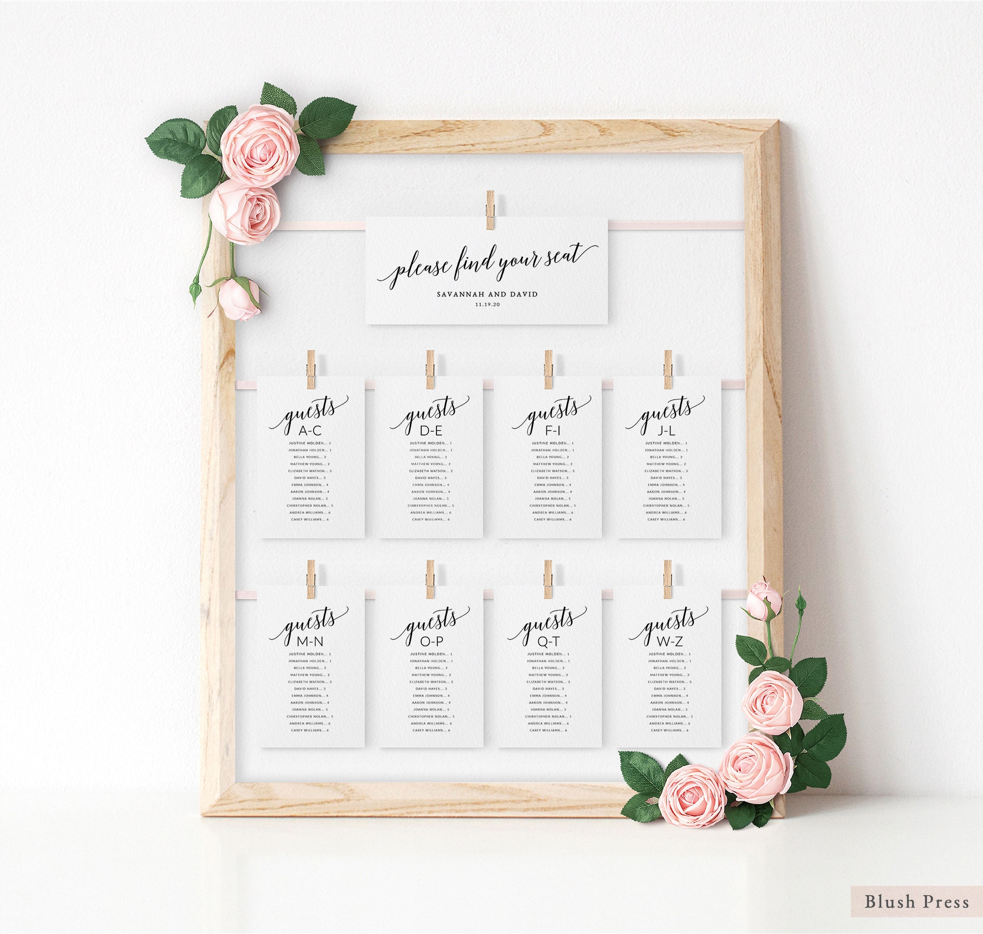 Alphabetical Wedding Seating Chart Cards Template Printable Etsy