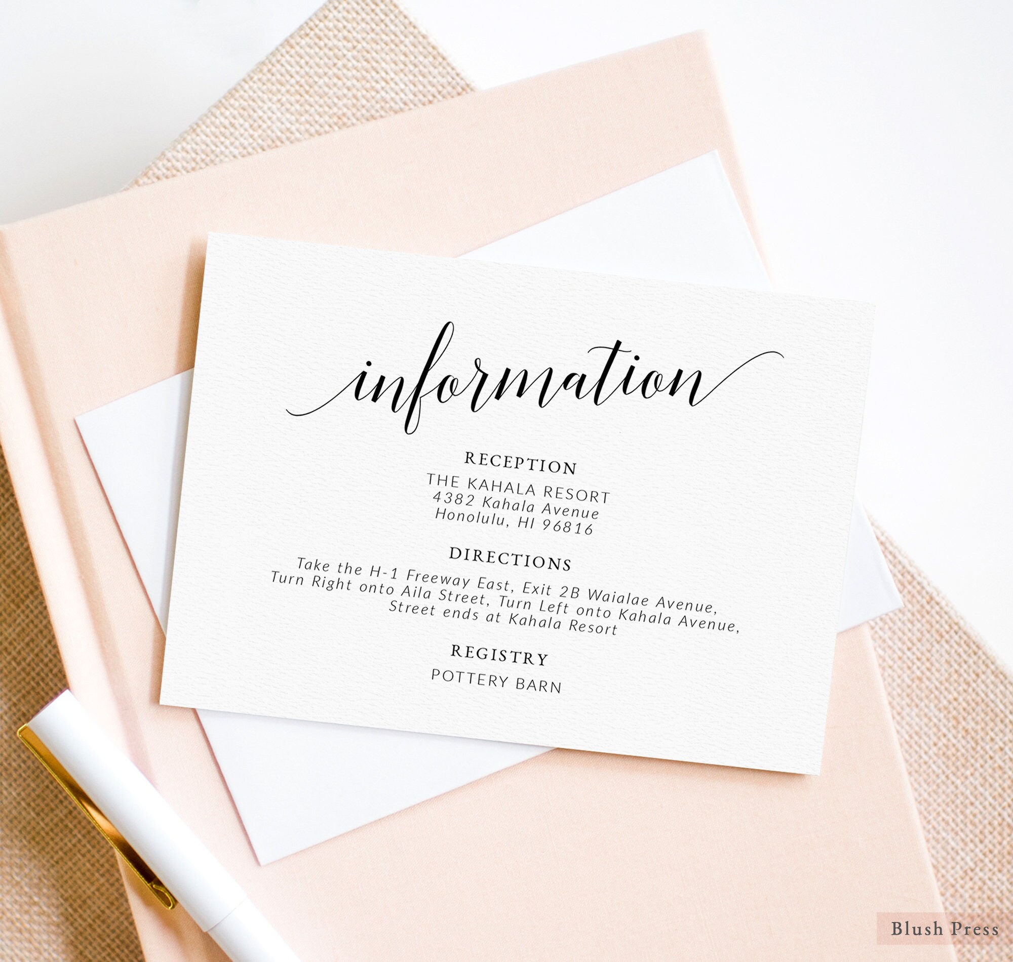 Wedding Information Card Template Printable Information | Etsy