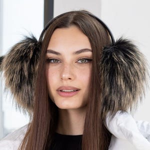 Brown raccoon earmuffs, Elegant faux fur ear warmers for winter, Cozy gift for daughter, Fluffy eco fur head accessory, Warm gift for wife