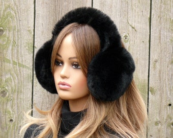 Faux Fur Earmuffs, Black Earmuffs, Ear muffs Women , Faux Fur Headband, Faux Fox Fur, Warm Headband, Winter Earmuffs, Faux Fur Ear Warmer,