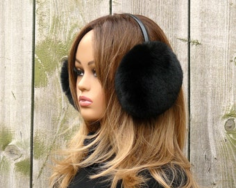 Black Earmuffs, Faux Fur Earmuffs, Ear muffs Women , Faux Fur Headband, Faux Fox Fur, Warm Headband, Winter Earmuffs, Faux Fur Ear Warmer,