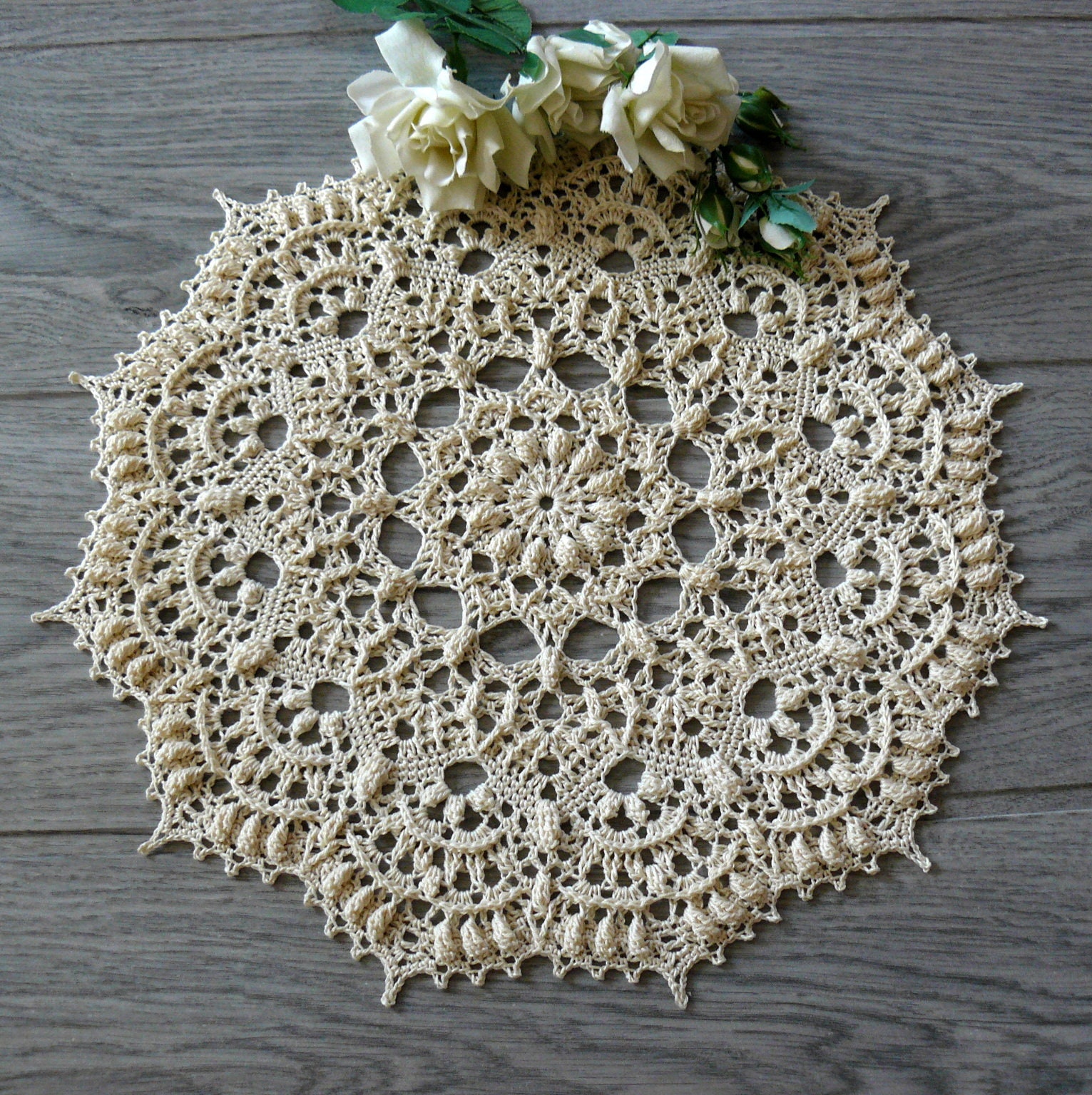 Crochet doily Lace cream doily Large round doily Cotton doily Etsy