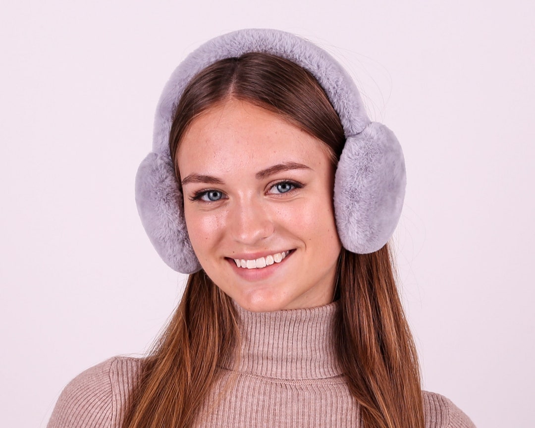Fur Earmuffs, Winter Earmuffs, Faux Fur Gray Earmuffs, Winter Headband