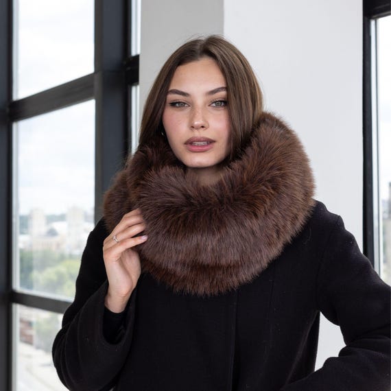 Faux Fur Removable Collar, Brown Fur Snood Scarf, Stylish Winter