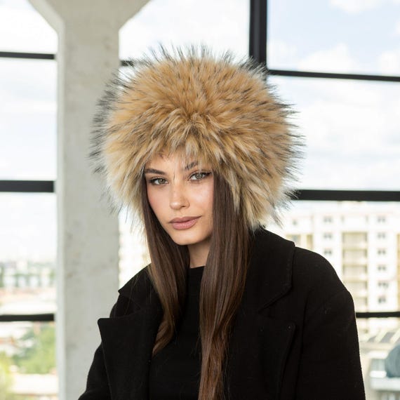 Elegant Women\'s Tan Fur Hat Brown Fur Hat With Cuff, Fuzzy Women main image 2