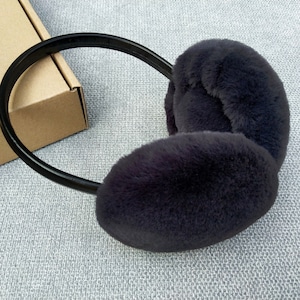 Faux Fur Earmuffs, Dark gray Earmuffs, Women&#39;s Earmuffs, Faux Rabbit Fur, Winter Gear, Winter Earmuffs, Faux Fur Ear Warmer, Christmas gift