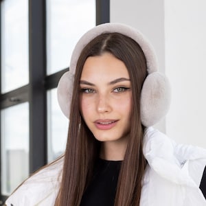Light beige earmuffs, Faux rabbit fur ear warmers, Luxury women earmuffs, Gift for mom, Eco-friendly fur accessory, Winter birthday present
