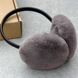 Gray Earmuffs, Faux Fur Earmuffs, Women&#39;s Earmuffs, Faux Rabbit Fur, Winter Gear, Winter Earmuffs, Vegan Fur Ear Warmer, Gift for girlfriend