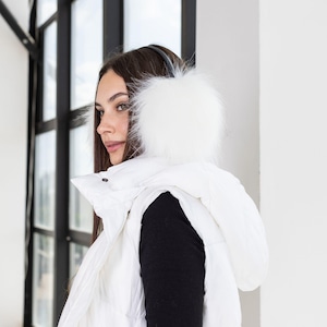 Snow white fluffy earmuffs, Eco raccoon fur ear warmers, Faux white fur earmuffs for winter, Elegant warm accessories, Gift for girlfriend
