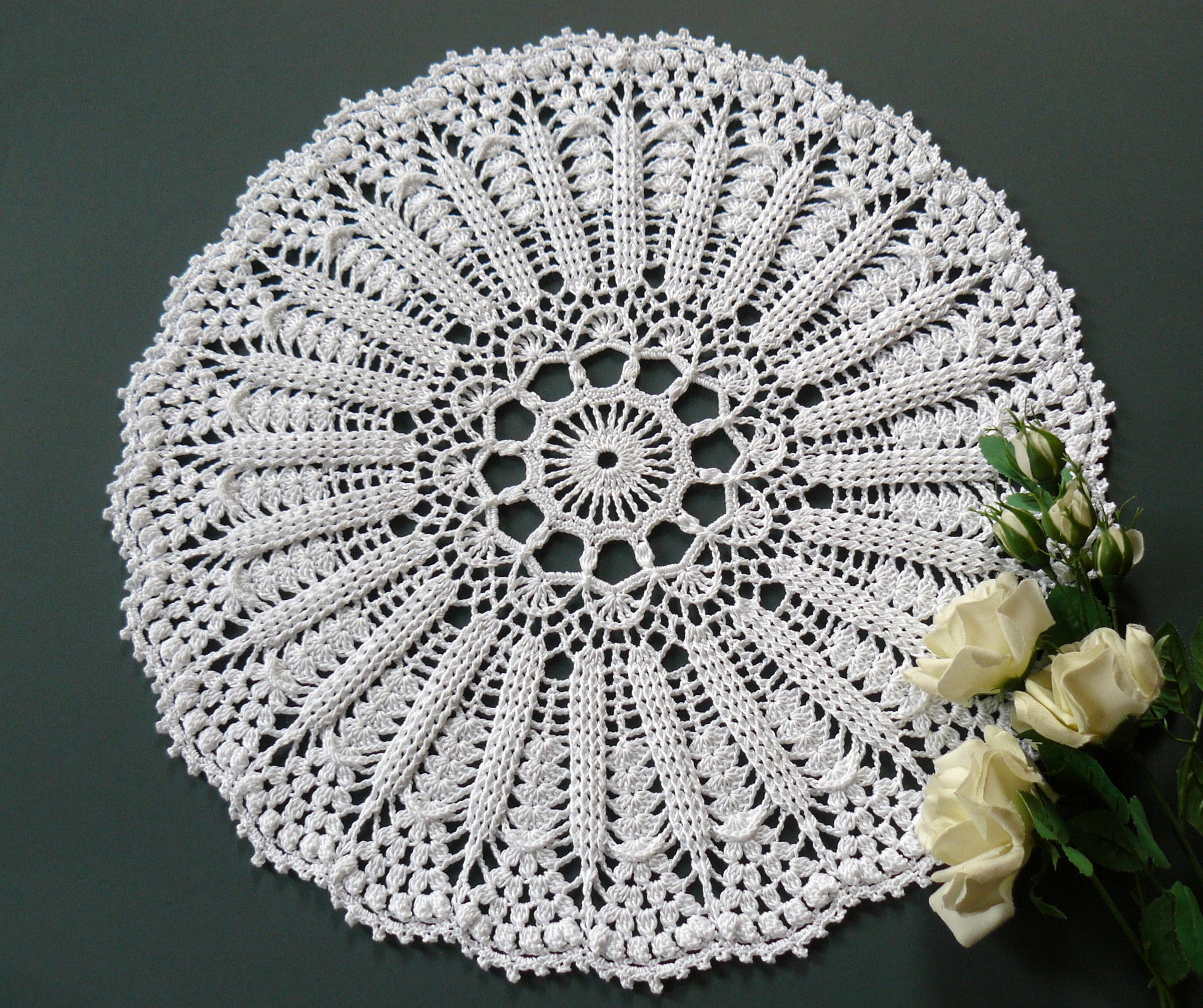 Large crochet doily Lace round doily White cotton textured Etsy