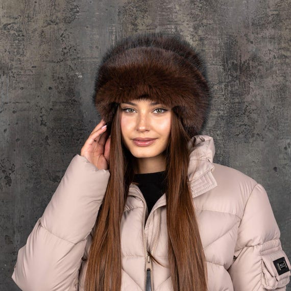 Brown Fur Hat With Cuff, Fuzzy Women display picture 2