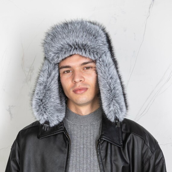 Vegan fox fur hat Vintage 60s NWT Faux Silver Fox Fur Hat Beret Vegan Leather  main image 2