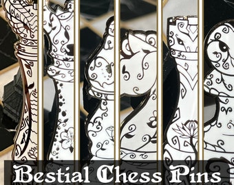 Bestial Chess Pins (White Set) - Lefty’s Comics Original