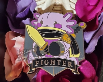 Purple Axolotl Fighter | Dungeons & Plushies Hard Enamel Pins (Halloween Edition)