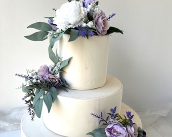 Cake Topper Arrangements Flowers Wedding Cake Decorations Lavender Lilac White Eucalyptus Wedding Cake Arrangements Artificial cake Toppers