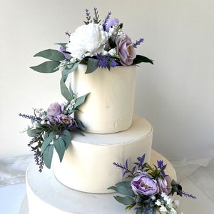 Cake Topper Arrangements Flowers Wedding Cake Decorations Lavender Lilac White Eucalyptus Wedding Cake Arrangements Artificial cake Toppers