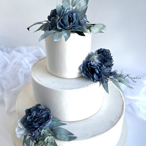 Dusty Navy Blue Cake Topper Flowers powder Blue Weddings Cake Toppers Eucalyptus Rustic Style Wedding Flowers Cake Decorations Cake Flowers