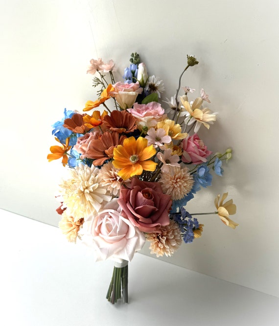 Wedding Bouquet Wildflower Bridal Bouquets Real Touch Faux Silk