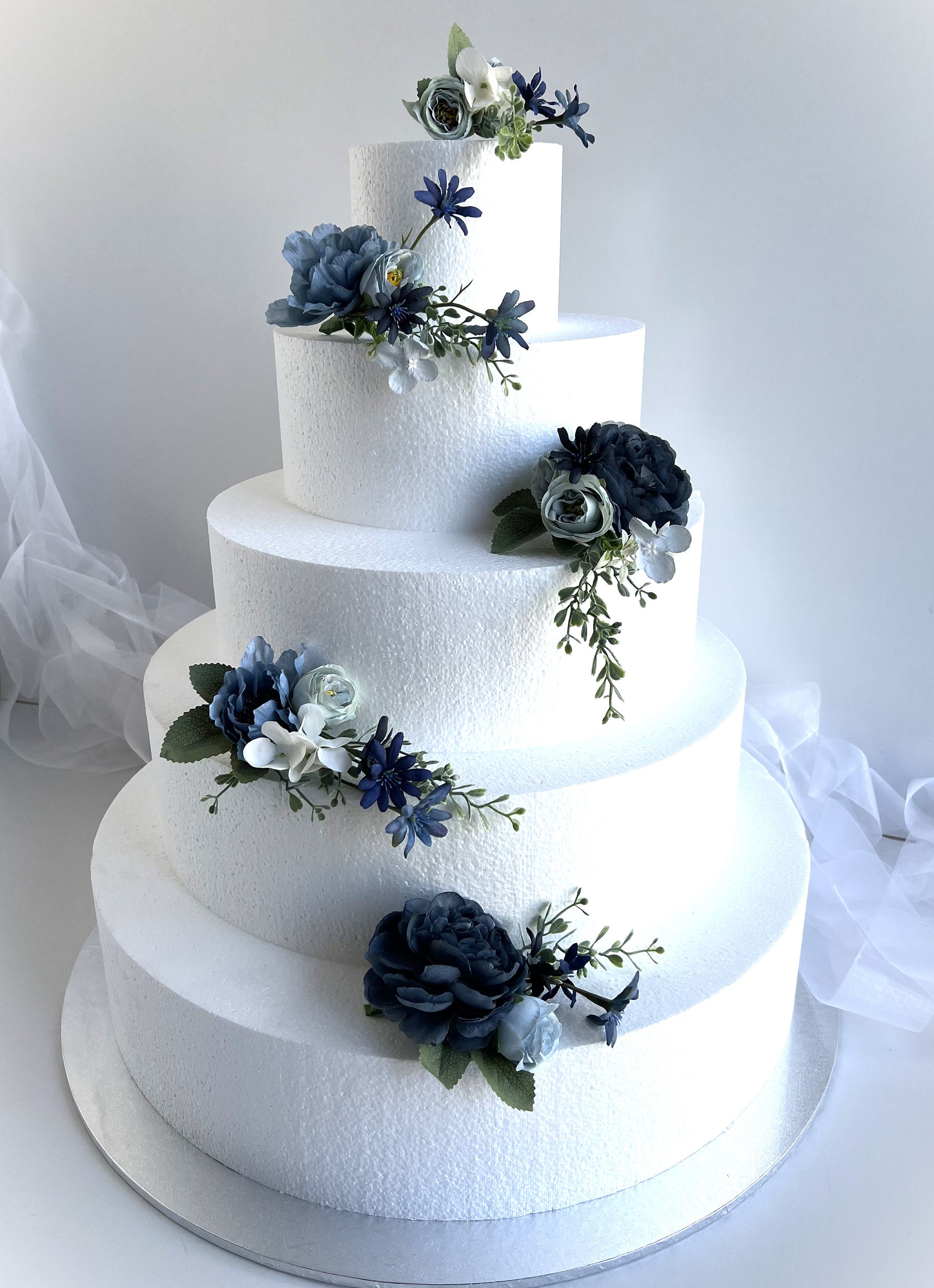 Dusty Blue Wedding Cake Topper: Faux Silk Flower Arrangement
