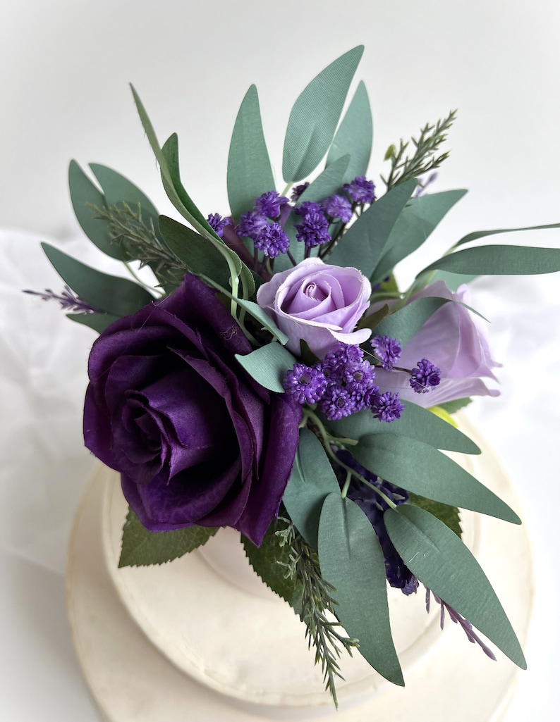 Wedding Cake Topper Flowers Cake Toppers Arrangement Purple Etsy