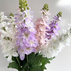 Flower Stems Delphinium Flowers Purple Pink White Artificial Delphiniums Cottage Florals Faux Silk Stem DIY Bouquet Arrangements Flower Stem