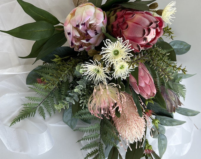 Australian Native Flower Wedding Bouquet Pink Protea Gum Blossoms