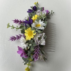 Wildflower Hair Comb Piece Cottage Flower Hair Flowers Daisy Cosmos Wild Flowers Wedding Bridesmaid Hairpiece Flower Comb Purple Yellow image 9